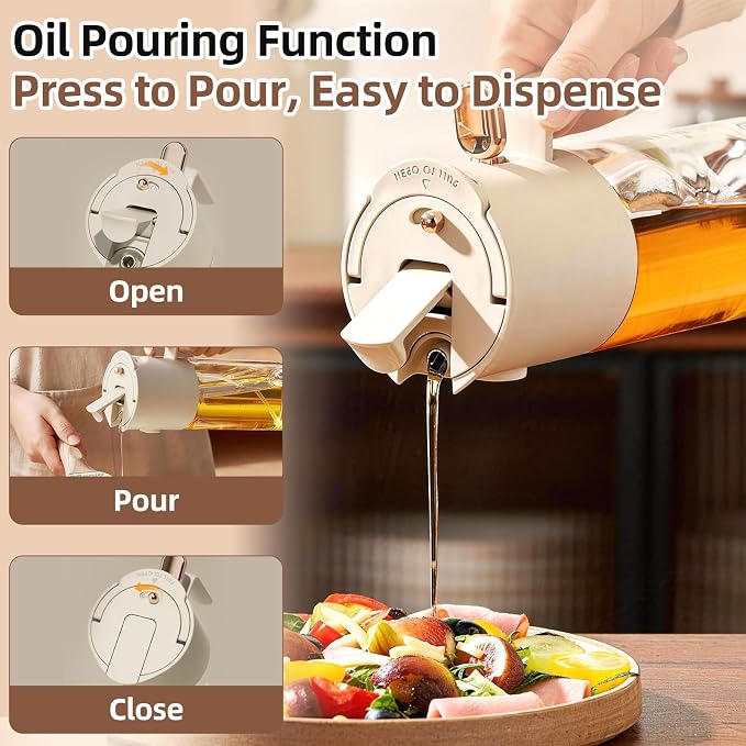 MMJ 【Buy One Get Three】 3-in-1 Oil Filler, Pourer & Sprayer 19.6 oz Thickened Heat-Resistant Borosilicate Glass Oil Sprayer for Kitchen, BBQ, Salad, Baking - Drip-Free, Leak-Proof, Non-Stick Design