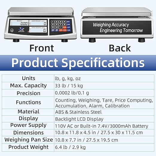 Industrial Counting Scale 33lb/15kg x 0.1g, lb/g/kg/oz Industrial Scale Digital Inventory Scale for Small Items, Coins, Piece Industrial Parts Scale with Backlit LCD Stainless Steel Platform