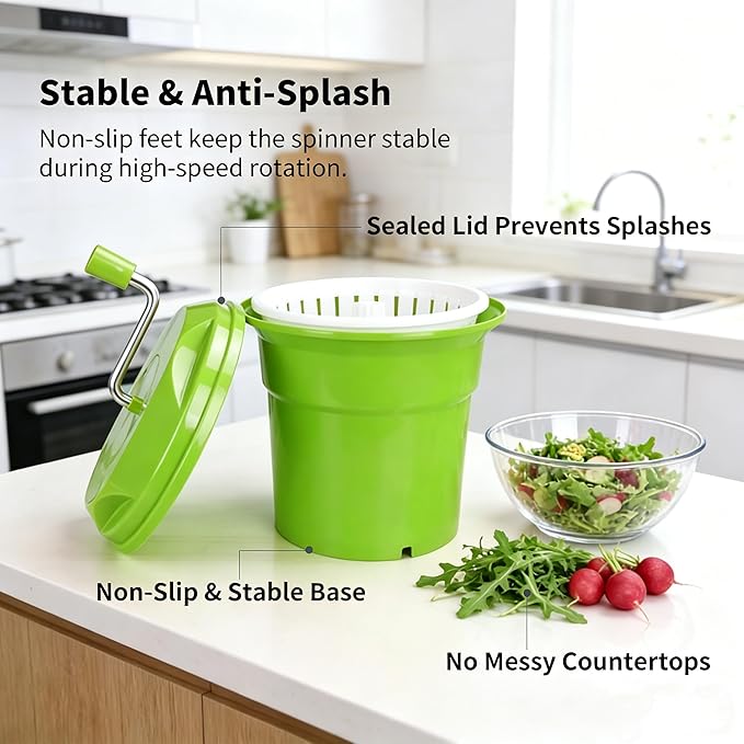 Heavy-Duty Vegetable Spinner, 12L Large Capacity Salad Dryer, Manual Lettuce Spinner for Commercial Catering, 3 Gallon Food-Grade Veggie Drainer for Restaurants, Food Trucks & Home Kitchens