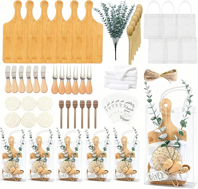 67Pcs Baby Shower Prizes Charcuterie Boards Bulk for Guests Bamboo Cheese Board Gift Set Mini Cutting Boards Wedding Bridal Party Favors for Valentine's Day Housewarming Christmas Birthday, 6 set