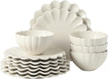 Gibson Elite Bistro Fleur Plates and Bowls Sets, 12-Piece Stoneware Dinnerware Set for 4, Ivory White Scalloped Dish Set with Dinner Plates, Salad Plates & Bowls