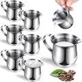 Potchen 6 Pack Stainless Steel Bell Creamers 3 Ounce Creamer Pitcher Mini Coffee Milk Pitchers with Handle and Pouring Spout Cups for Serving Espresso, Tea, Milk, Maple Syrup, Sauce