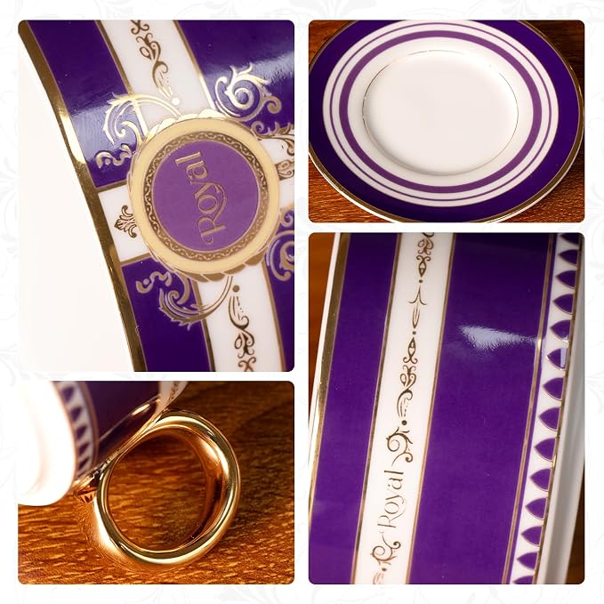 KAMMAK Tea Cups and Saucers Set of 2, Porcelain Coffee Cups, Stackable Espresso Mugs, Ceramic Demitasse for Coffee, Latte, Americano, Tea, Polka Dot Fantasy Purple