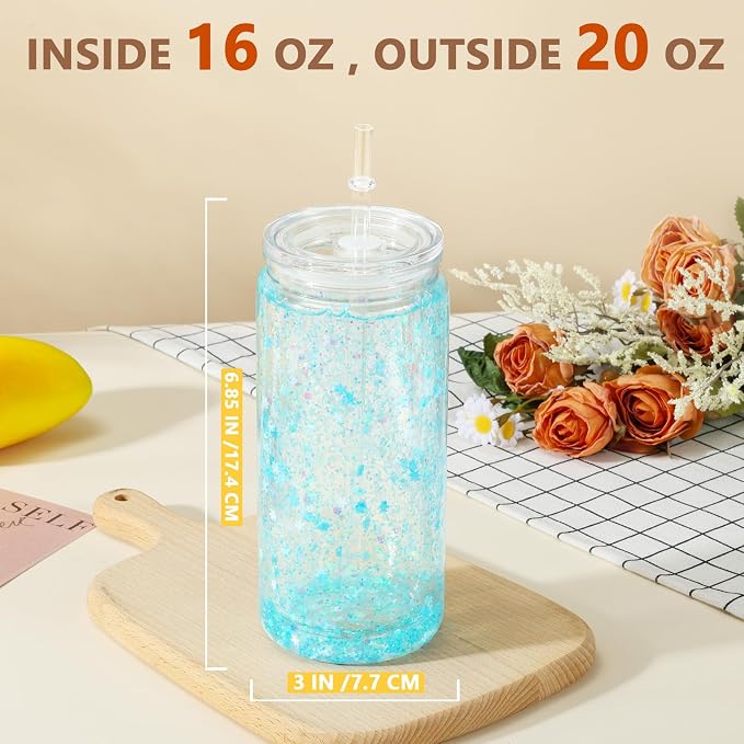 20 Oz Acrylic Snow Globe Tumbler, 20 Pack Pre-Drilled Double Wall Plastic Snowglobe Cup for Glitter Snow Globe Diy, with Clear Lid