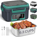 Cordless Electric Lunch Box, Odopok 6.3 Cup 100W Heated Lunch Box with 20000mAH Battery Powered for Self Heating, Including Fork Spoon and Insulated Bag for Men Women Adults, BPA Free(Grey+Lake Green)