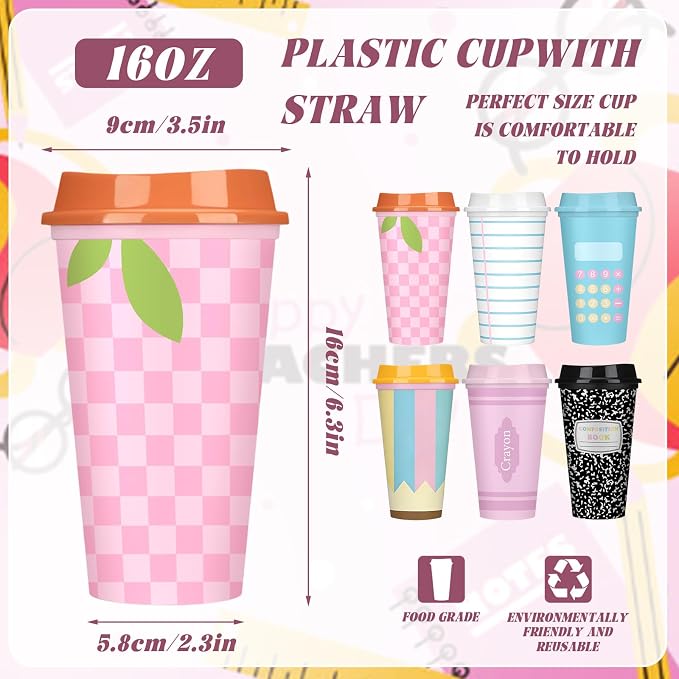 Skylety 36 Pcs Back to School Teachers Gifts Teacher Appreciation Gifts Teacher Deals Bulk Reusable Plastic Coffee Cup with Lid for First Day of School Party Decorations (Pastel)