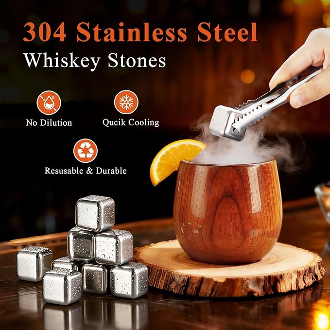 Charred Wooden Bourbon Drinking Glass - Premium Bourbon Gifts for Men - Handcrafted Wooden Whiskey Glasses & Whisky Tumbler for Whiskey Lovers Dad Boyfriend Husband Friend