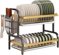 Dish Drying Rack, Carbon Steel 2/3 Tier Over-The-Sink Storage with Drain Tray, Chopsticks Rack and Knife Holder