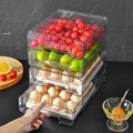 Fridge Drawers with Lids Stackable Pull Out Fridge Storage Containers Double Layer Clear Plastic Refrigerator Organizer Bins with Drain Tray for Kitchen Refrigerator Cabinets
