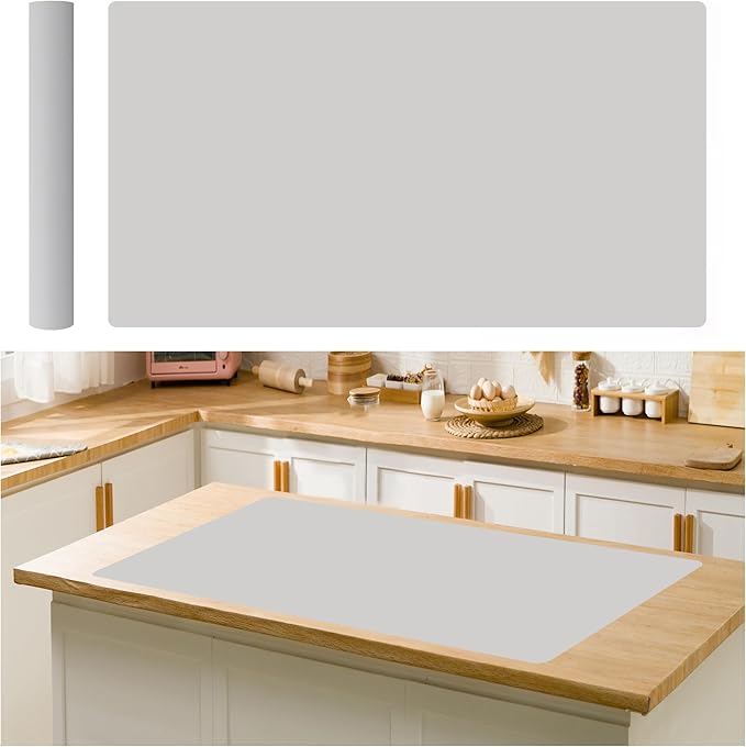 Kitchen Countertops Silicone Mat,36x24 Inch Heat Resistant Non-Slip Protector Mat,Cut-to-Fit Durable Drawers&Desks Liner, 1.5mm Thick Gray Shelf Liner