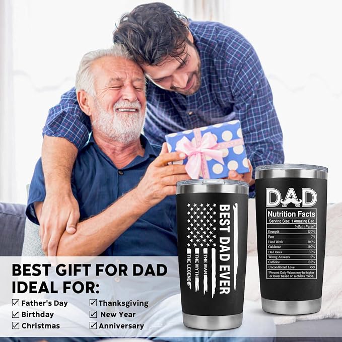 LHSCVUFASC Birthday Gifts for Dad from Daughter, Son - Father's Day Tumbler Gift for Dads - Christmas Gifts for Dads, New Papa Daddy Stepdad Father Gift Ideas - 20 Oz Stainless Steel Tumbler