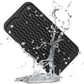 ZLR Silicone Sponge Holder & Sink Caddy Tray (6" x 12") - Narrow Dish Drying Mat for Kitchen Counter - Waterproof Soap Dispenser Organizer, Non-Slip Bathroom Vanity Tray (Black)