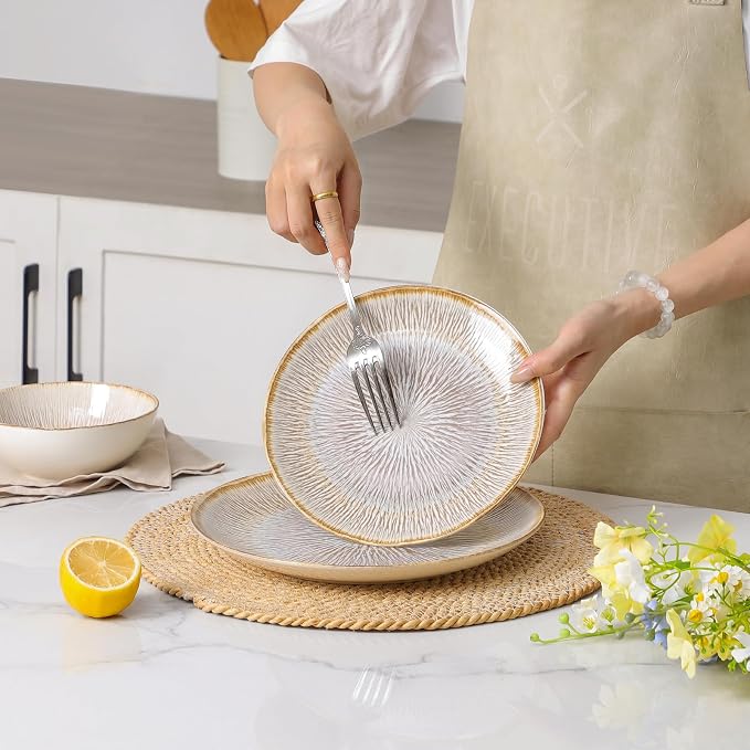 DOMICREVERY Ceramic dinnerware Set for 6, 24 pcs Plates and Bowls Sets,Bloom