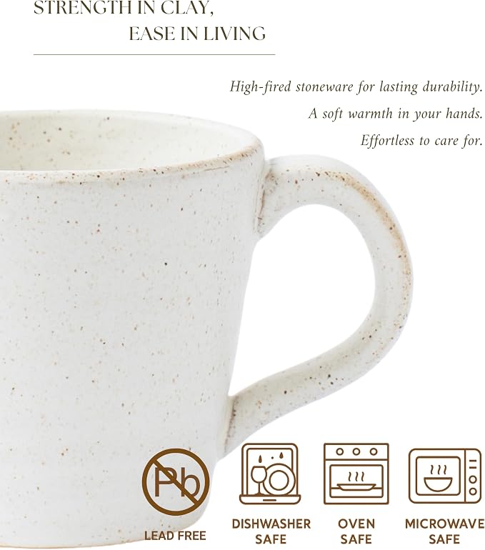 Stoneware Mug Set of 4-14oz Ceramic Coffee Mugs & Tea Cups with Handle - Perfect for Hot & Iced Drinks - Microwave & Dishwasher Safe - Rustic Minimalist Style - Oatmeal Cream - Ideal Gift