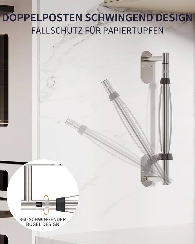Paper Towel Holder Under Cabinet, Self Adhesive or Wall Mount for Kitchen Bathroom, Stainless Steel Paper Towel Holders with Damping Effect, Single Hand Operable (Silver)