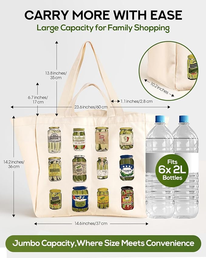 Miss Adola Large Canvas Grocery Tote Bag - Reusable Extra Large Shopping Shoulder Bags with 6 Inner Pockets & 2 Handle Strap