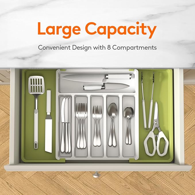 Lifewit Silverware Drawer Organizer, Expandable Utensil Tray for Kitchen, Adjustable Flatware and Cutlery Holder