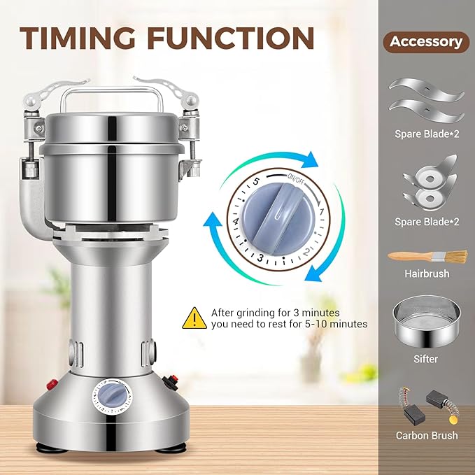 LEEVOT Grain Mill 300g Commercial Spice Grinder Electric 1200W Stainless Steel Pulverizer Dry Grinders for Grinding Wheat, Oats, Corn, Pepper, and Coffee Beans – Grinder for Kitchen.