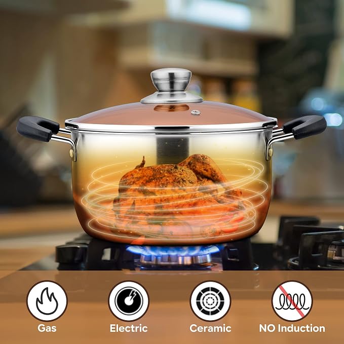 LIANYU 6QT Stock Pot with Cooking Utensils, 6 Quart Stainless Steel Soup Pasta Boiling Pot, Silicone Kitchen Utensils Set with Holder, Dishwasher Safe