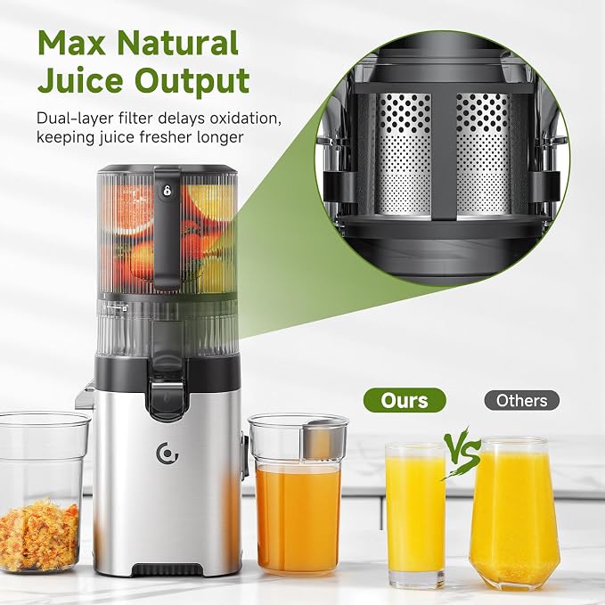 AMZCHEF 3-in-1 Cold Press Juicer, 6.5" Wide Feed Chute Slow Masticating Juicer Extractor for Whole Fruits & Vegetables, High Juice Yield, Quiet Motor, Easy Clean for Plant-Based Diet