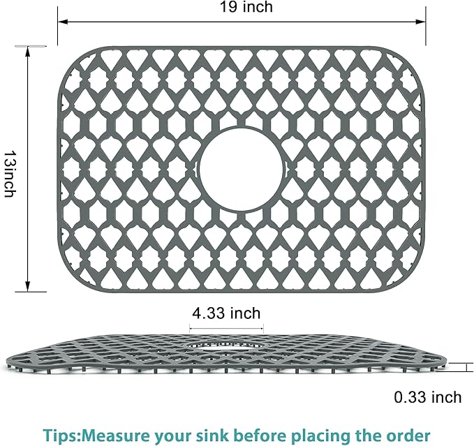 SAMSIER Silicone Sink Protectors Mats (13x11 & 14x12 & 16x12 & 18x16 & 19x14 & 21x16 & 22x13 & 25x16 & 26x14 & 28x14 & 30x16) for Bottom of Kitchen Sink (19”x13”, Center Drain)