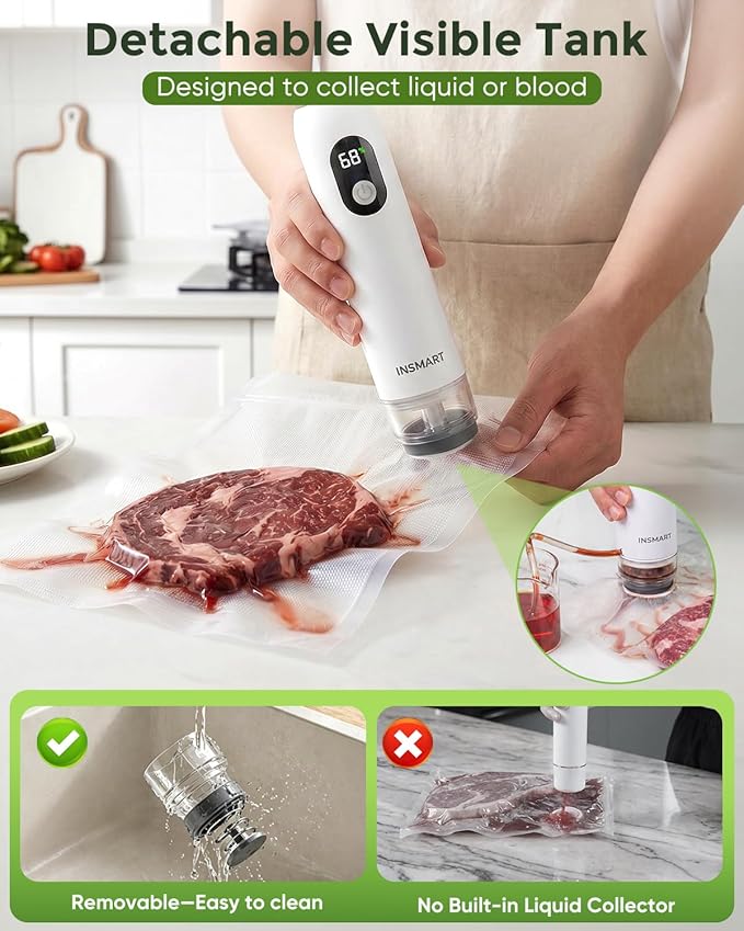 Compact Vacuum Sealer for Food (Vacuum Sealer Machine + 30 Reusable Vacuum Bags) Powerful Handheld Vacuum Sealer Machine, Seal Meal Saver, Portable Food Sealer
