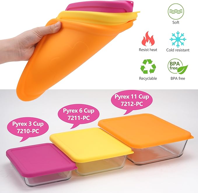 LUVCOSY 11 Cup Rectangle Silicone Storage Cover Lids Replacement for Pyrex 7212-PC Glass Bowls, (Container not Included) 2 Pack, Microwave, Dishwasher and Freezer Safe