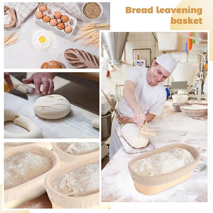 Ziliny Set of 6 Bread Proofing Basket Bread Banneton Sourdough Kit with Cloth Liner Dough Proofing Bowls for Home Sourdough Making(10 Inch,Oval)
