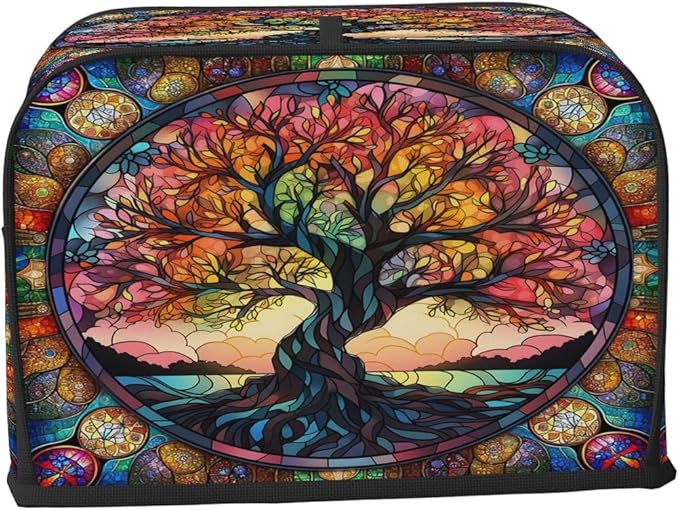 Tree of Life Glass Color Toaster Cover 4 Slice Dust and Fingerprint Protection Toaster Bread Maker Covers Washable Kitchen Small Appliance Covers for Kitchen Accessories Decor Bakeware Women Gift