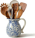 Ceramic Utensil Holder for Kitchen Counter, 6.1 Inch Modern Farmhouse Rustic Cooking Utensil Holder for Countertop Home Decor, Vintage Utensil Organizer Crock for Cooking & Spoon Tools (Blue & White)