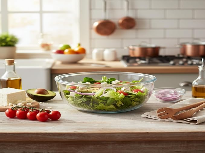 12.3in Wide 6Qt Extra Large Glass Bowl,Glass Salad Bowl Mixing Bowl for Sourdough Bread Dough Making Marinating Meat,Serving Fruit Bowl on Kitchen Countertop for Party,Pasta Dish, Clear