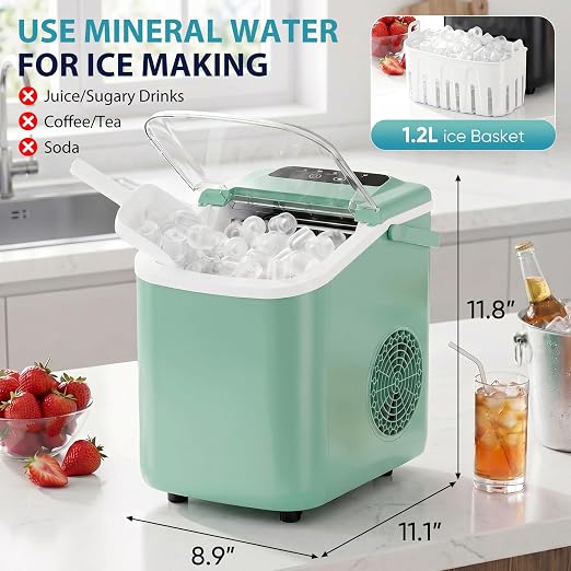 DUMOS Ice Maker Countertop, Ice Machine with Portable Handle, Basket and Scoop, 26lbs Daily, 9 Bullet Cubes in 6-8 Mins, Auto-Cleaning for Home, Kitchen, Office, Outdoors, RV Camping