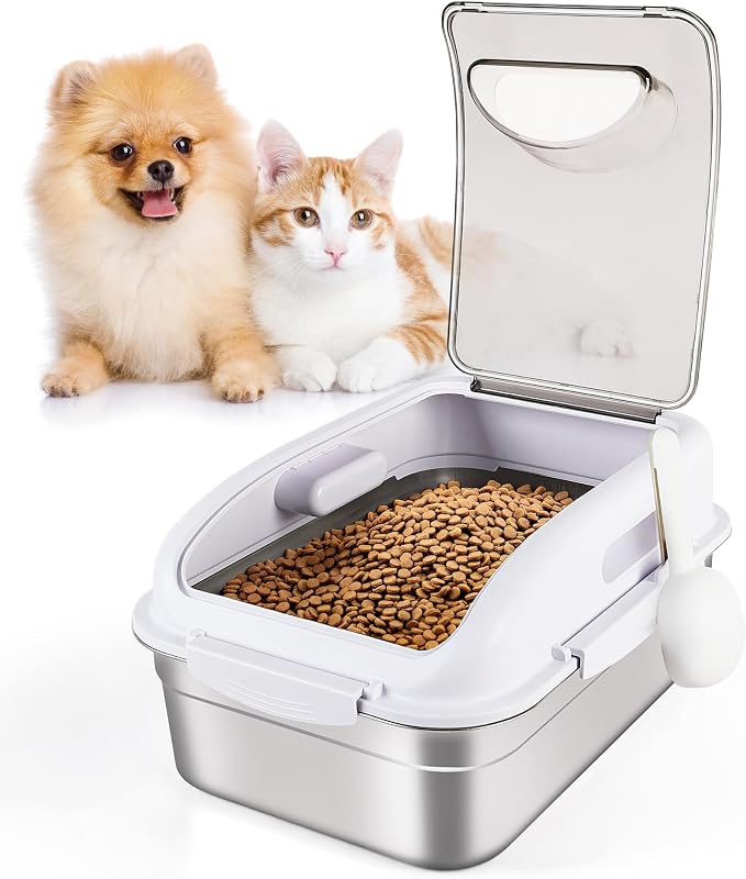 ALL FOR PAWS 304 Stainless Steel Dog Food Storage Container, Airtight Mouse Proof Storage Bin with Lid and Scoop, Pet Food Storage Container for Dog, Cat & Bird Seed, Up to 11 Lbs, Keep Food Fresh