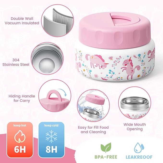 Kids Bento Lunch Box with Thermos, Leakproof Toddler Bento Box with 9 OZ Insulated Food Jar, Lunch Bag & Utensils 3 or 4 Compartment Container for School Girls Boys