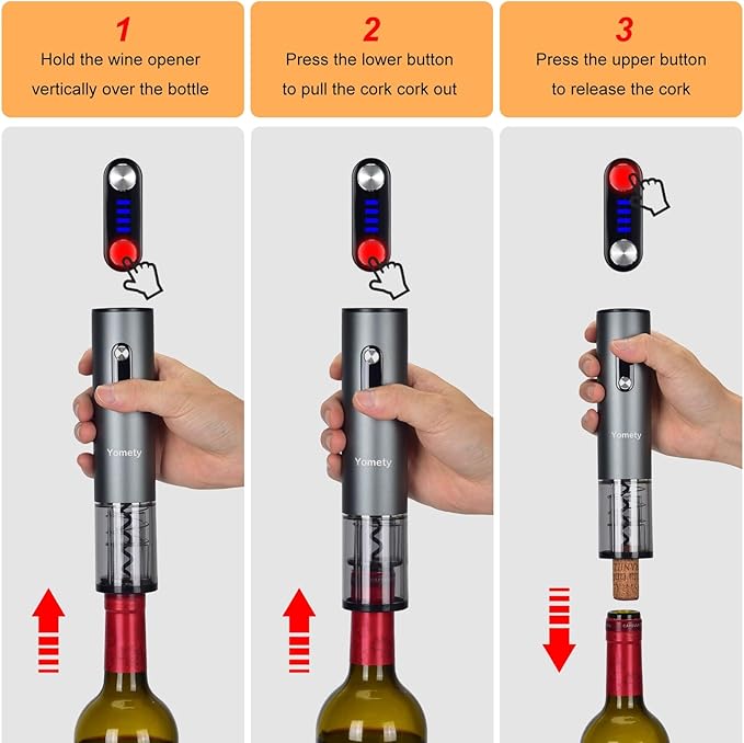 Electric Wine Opener, Rechargeable Wine Opener Set with Foil Cutter, Wine Aerator, Vacuum Stopper and Storage Base, Ideal Wine Accessories for Wine Lovers, Perfect Wine Gifts