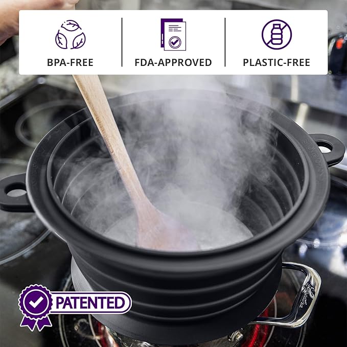 L.I.Q Silicone Splatter Guard – Fits 10 and 12 Inch Pots (25 and 30 Centimeters) – Microwave Safe and Durable SplatterDom - Includes 10” Lid - Food and Oil Splash Guard (Chic Metallic, Large)
