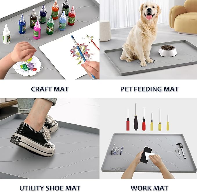 Heavy Duty Silicone Under Sink Mats for Kitchen Waterproof 34" x 19", Extra Thick Under Sink Rubber Mat Drip Tray, Raised Edge Under Sink Liner,Prevent Drips, Leaks, Spills,Grey
