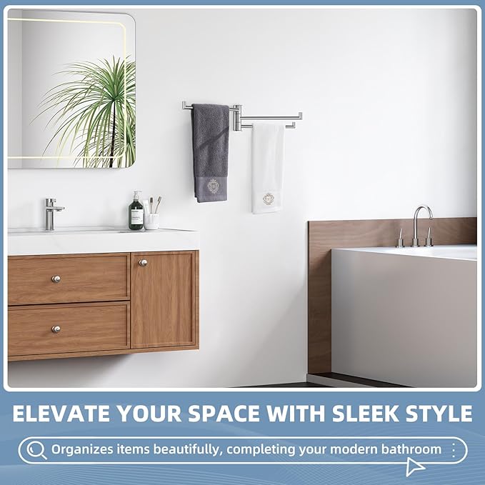 Aomasi Swivel Towel Rack for Bathroom, 304 Stainless Steel Wall Mounted Rotating Towel Holder with 3 Arms, Space Saving & Heavy Duty, Polished Chrome