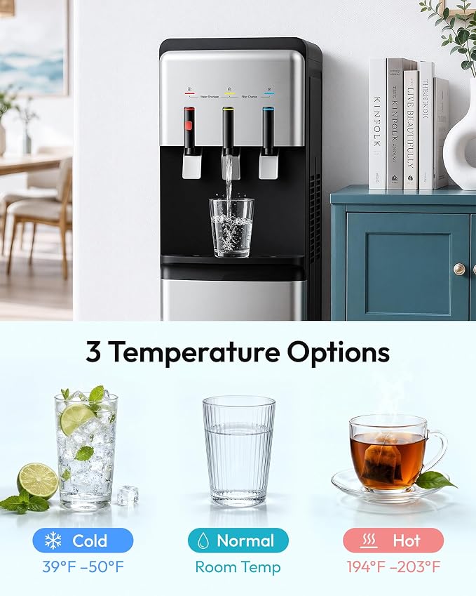 Euhomy Bottleless Water Cooler 3 Temperature Settings Hot Cold & Room WaterWater Dispenser