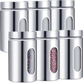 Mimorou 6 Pack Kitchen Canisters Set Airtight Coffee Sugar Tea Candy Storage Jars with Window Glass Stainless Steel Containers with Lids for Flour Cookies Spices Grains Kitchen Decorations(32 oz)