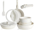HealSmart 12 Pcs Cookware Set, Granite Non Stick Pots & Pans with Removable Handles, High Heat Resistant Oven Safe Cooking Kit, PFAS & PFOA Free Kitchen Cooking Ware, Beige