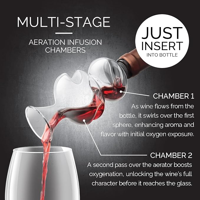Final Touch Conundrum Bottle Wine Aerator - Instant Oxygenation, Multi-Stage Aeration System, Enhances Flavor & Aroma, No Wait Decanting, Ideal for Wine Tasting (WA80)