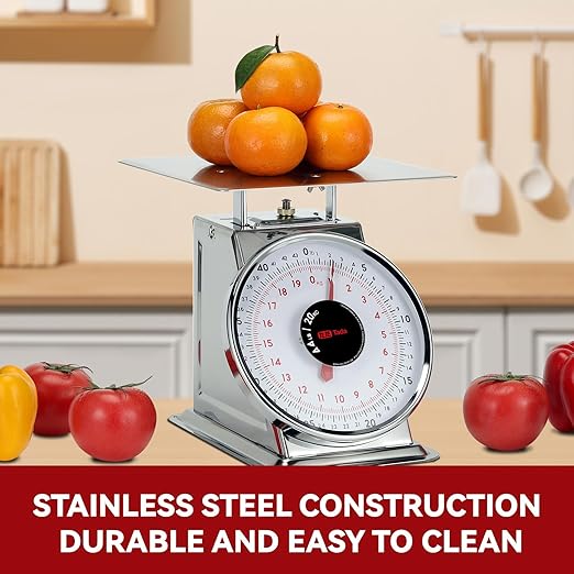 Tada 44 LBS Stainless Steel Mechanical Kitchen Scale Heavy Duty Portion-Control Food Scale Produce Scale with Stainless Steel Platform