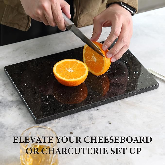 Koville Granite Cutting Board for Kitchen, 12x8 Inches Stone Slab Pastry Cheese Board, Rectangular Serving Tray for Bathroom Countertop, Marble Vanity Tray for Jewelry Cosmetics Perfume (Black Galaxy)