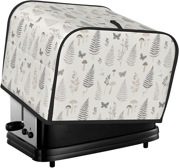 4 Slice Toaster Cover for Kitchen Botanical Leaf Butterfly Mushroom aterproof and Dustproof Toaster Dust Cover with Side Pockets Decorative Universal Cover for Wide Slot Toasters and Small Appliances