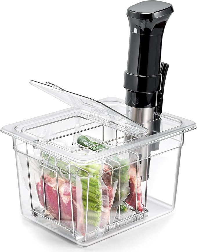 HOMENOTE Sous Vide Container 12 Quart with Universal Collapsible Hinged Lid,Complete Sous Vide Accessories Kit BPA Free,Compatible with Anova and Most Sous Vide Cookers（With Rack and Sleeve）