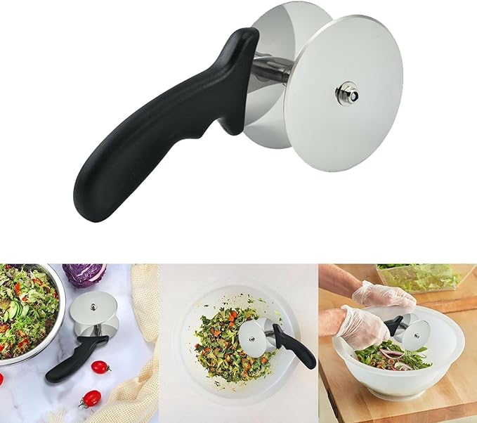 Stainless Steel Double Wheel Vegetable Cutter, Pizza Wheel With Sharp Blade For Cutting Shells, Pies, Cheese, with Built-in Finger Guard & Non-Slip Plastic Handle, Dishwasher Safe (2 pcs)