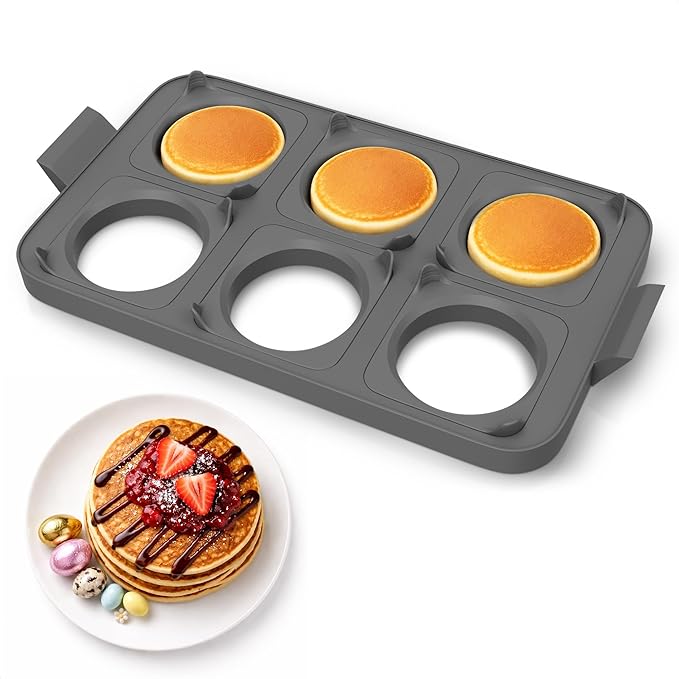 Silicone Egg Rings for Griddle - 16.5" x 9" BBQ Grill Pancake Mold Tray with 6 Round & Square Shapes - Silicone Egg Molds for Even Round Eggs, Patties, Burgers, Breakfast Sandwiches & Outdoor Cooking