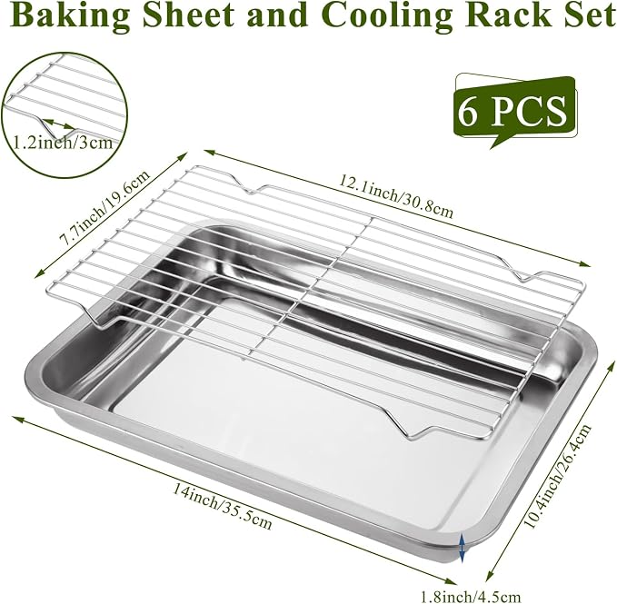 Set of 3 Stainless Steel Baking Sheet with Wire Rack for Baking Sheet 14 x 10 x 2 Inch Baking Rack for Oven Cooking Nonstick Sheet Pan with Wire Racks Heavy Duty Baking Pan with Racks