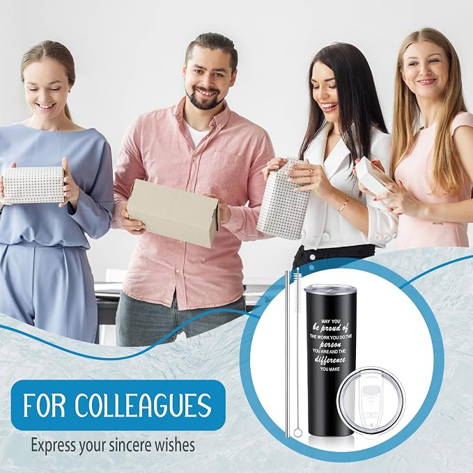 Lallisa 12 Sets Thank You Gifts for Men Women Insulated Stainless Steel Travel Tumbler Mug 20oz Inspirational Appreciation Christmas Gifts for Boss Teacher Employee Coworker Friends(Black)